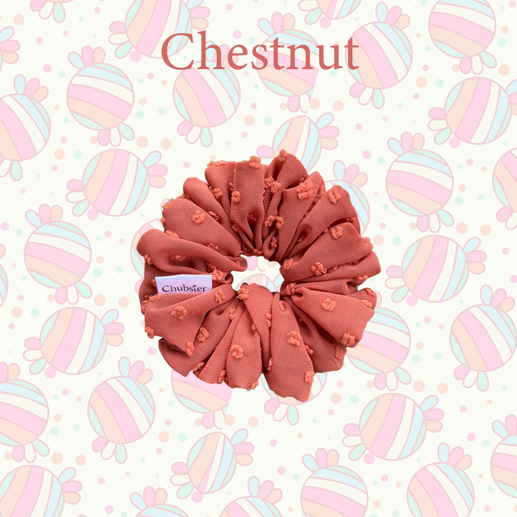 chestnut-12cm-ยางรัดผมผ้าชีฟองจุด-รุ่น-candy-scrunchies-ยางมัดผม-ยางรัดผมโดนัท