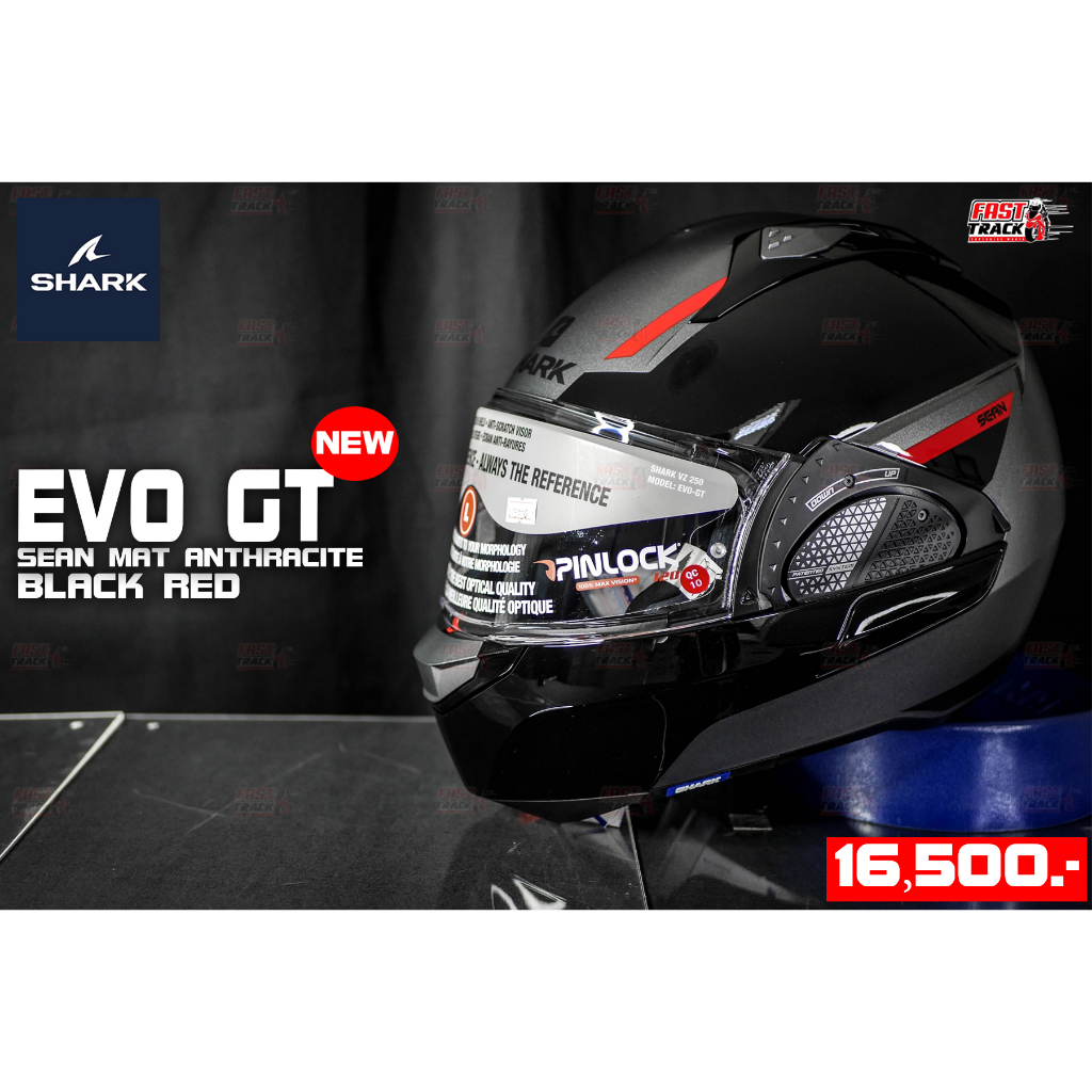 SHARK EVO GT SEAN MAT Casco Modulare – Antracite/Black/Rosso – Taglia L