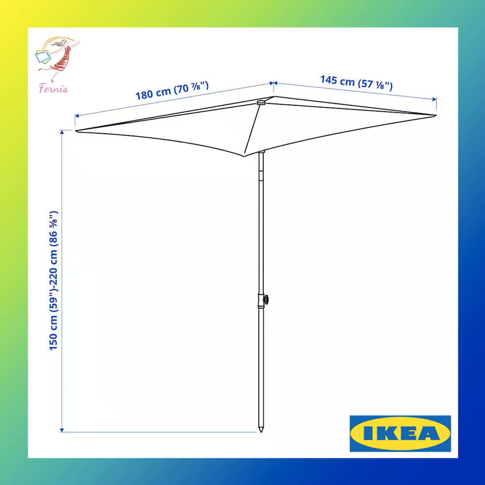 ร่มสนาม-ทรงสี่เหลี่ยม-ปรับหมุนและเอียงได้-ทเวเตอ-อิเกีย-parasol-tveto-ikea-180x145cm