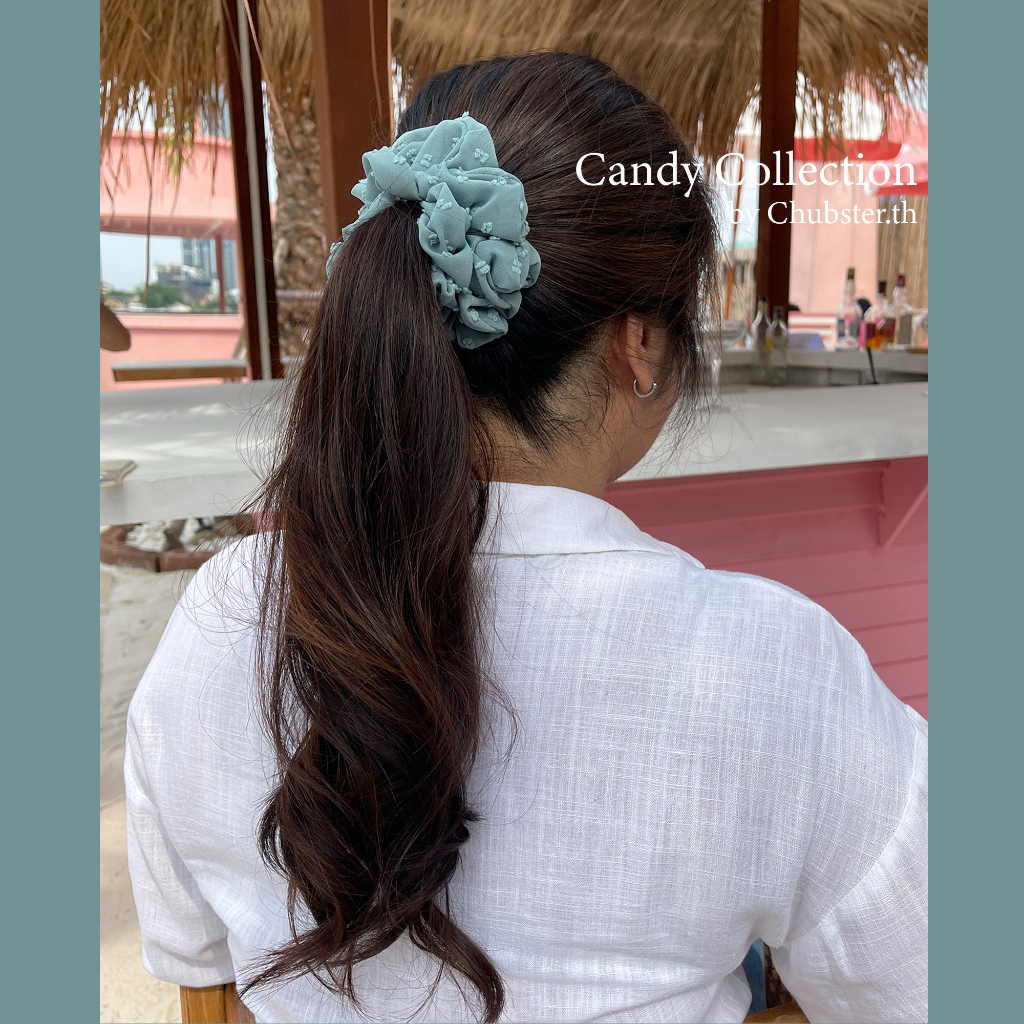 viridian-12cm-ยางรัดผมผ้าชีฟองจุด-รุ่น-candy-scrunchies-ยางมัดผม-ยางรัดผมโดนัท