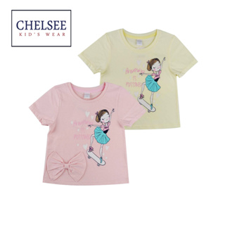 Chelsee เสื้อยืดคอกลม เด็กผู้หญิง รุ่น 237832 ปักโบว์ ลายบัลเลต์สเก็ต ผ้า 100%Cotton อายุ 2-10ปี เสื้อผ้าเด็กโต