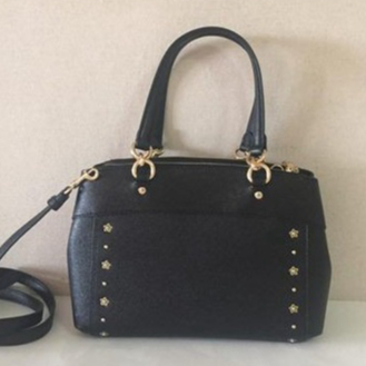 พร้อมส่ง-ของแท้-coach-37754-mini-brooke-carryall-floral-rivets-leather-crossbody-black