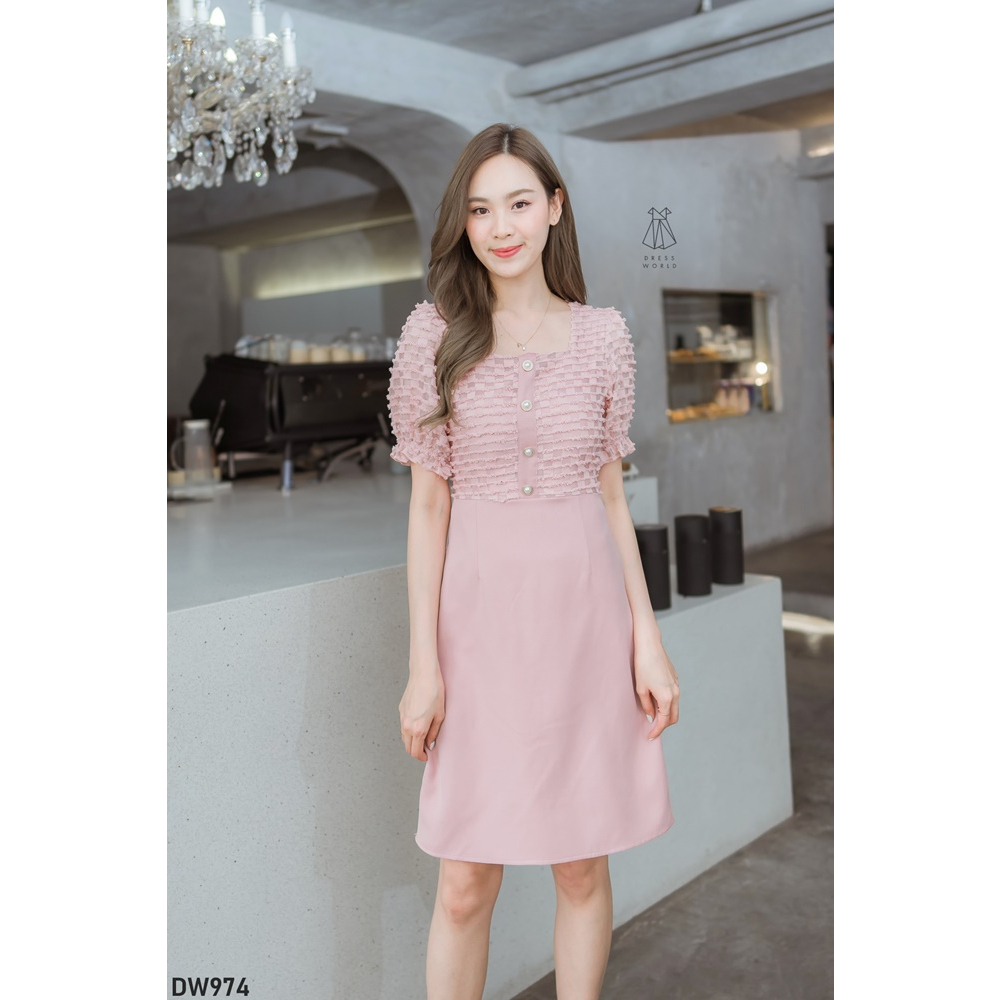 fairyangelstore-เดรสผ้าทอแขนจั๊มแต่งกระดุม-dw974