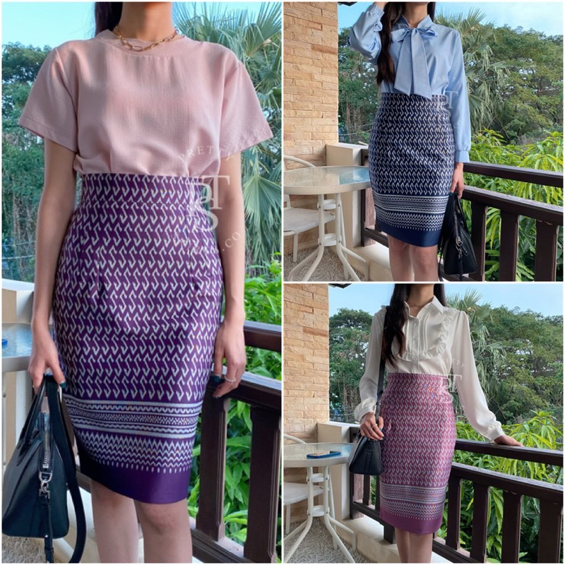 ภาพหน้าปกสินค้ากระโปรงลายขอ เอวสูงขอบใหญ่ มีซับใน จากร้าน pretty.skirts บน Shopee