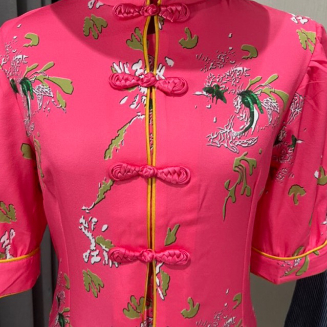 pinky-top-เสื้อกี่เพ้าแขนยก-สีชมพูสดใสมากกระดุมจีน-กี่เพ้าสุดๆ-งานมีไซส์-m-l