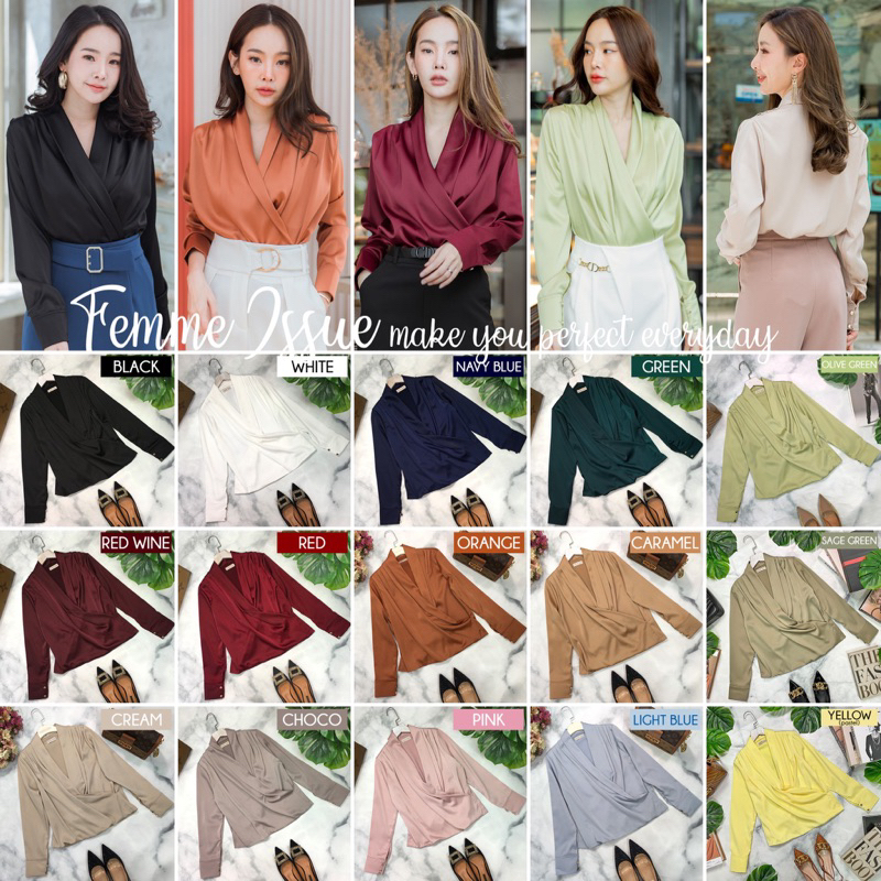 femme-มี16สี-top-เสื้อแขนยาว-ป้ายไขว้หน้า-เนื้อผ้าวู้ดดี้-ไซส์-freesize