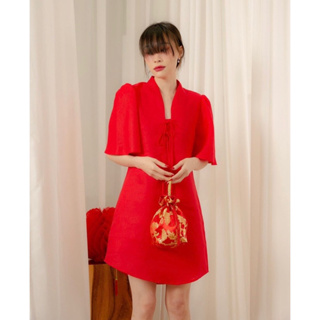 Theblancpale เดรสสีแดง ผ้าลินิน รุ่น Mei Lin