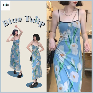 ภาพขนาดย่อสินค้าพร้อมส่งBlue Tulip Dress เดรสทิวลิป เดรสสายเดี่ยว เดรสยาว ชุดกระโปรง เสื้อผ้าสไตล์เกาหลี เดรสลายดอก เดรสสีฟ้า