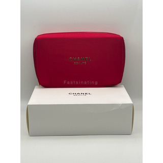 Chanel Cosmetic bag ผ้าสีแดง ขนาด 8x4.5x1.5”
