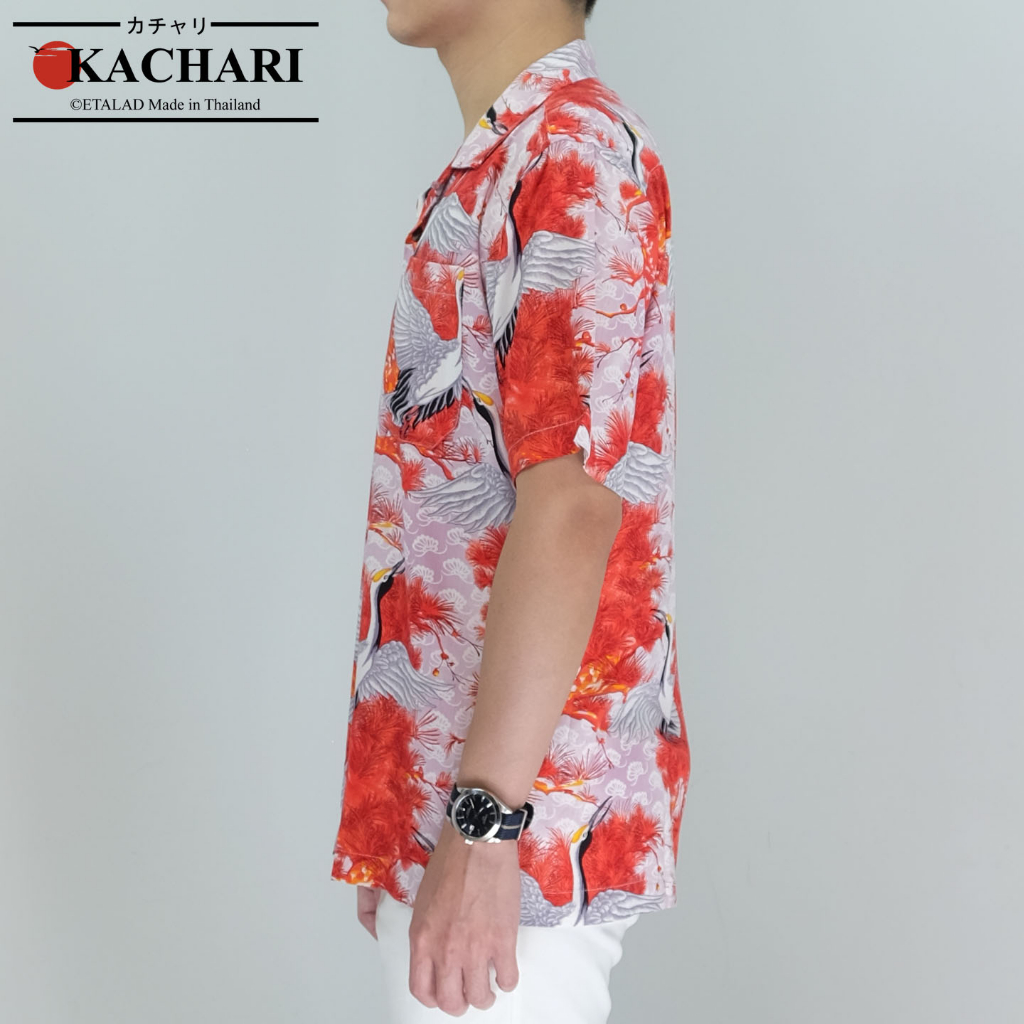 kachari-japanese-flamingo-สีแดง-พร้อมส่งฟรี-เสื้อฮาวาย-เสื้อสงกรานต์-ผ้าเรยอน