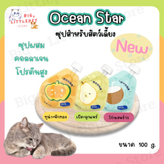 (พร้อมส่ง🎈) คอลลาเจนซุป Ocean Star ซุปแมว สูตรใหม่! สำหรับแมวและสุนัข โปรตีนสูง อร่อย แมวชอบ 100 g.