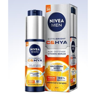 ใหม่! NIVEA MEN EXTRA BRIGHT C&amp;HYA AGE DEFENSE VITAMIN SERUM(45 ML.) นีเวีย เมน ซี แอนด์ ไฮยา เอจ ดีเฟนซ์ วิตามิน เซรั่ม