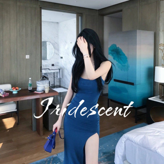 Iridescent ชุดเดรสผู้หญิง เสื้อผ้าผญสวยๆ เดรส ชุดเดรส เดรสสายเดี่ยวสีน้ำเงินสำหรับผู้หญิง 2023ใหม่ 011111