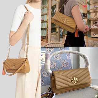 🎀  (สด-ผ่อน) กระเป๋าสะพาย 9.5 นิ้ว สีน้ำตาล 90458 Tory burch Kira Chevron Tassel Small Flap Shoulder