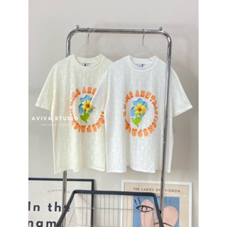 AVIVA STUDIO 🌻💮เสื้อลูกไม้สไตล์เกาหลีเเต่งดอกไม้เหลือง 3D