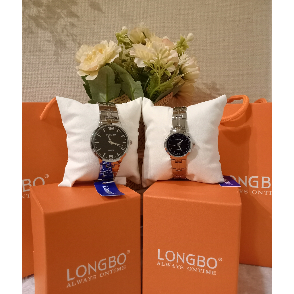 นาฬิกาlongbo-เรือนเงิน-หน้าปัดดำ-ทรงกลม-unisex-นาฬิกาlongbo