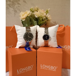 นาฬิกาLongbo เรือนเงิน หน้าปัดดำ ทรงกลม Unisex #นาฬิกาLongbo