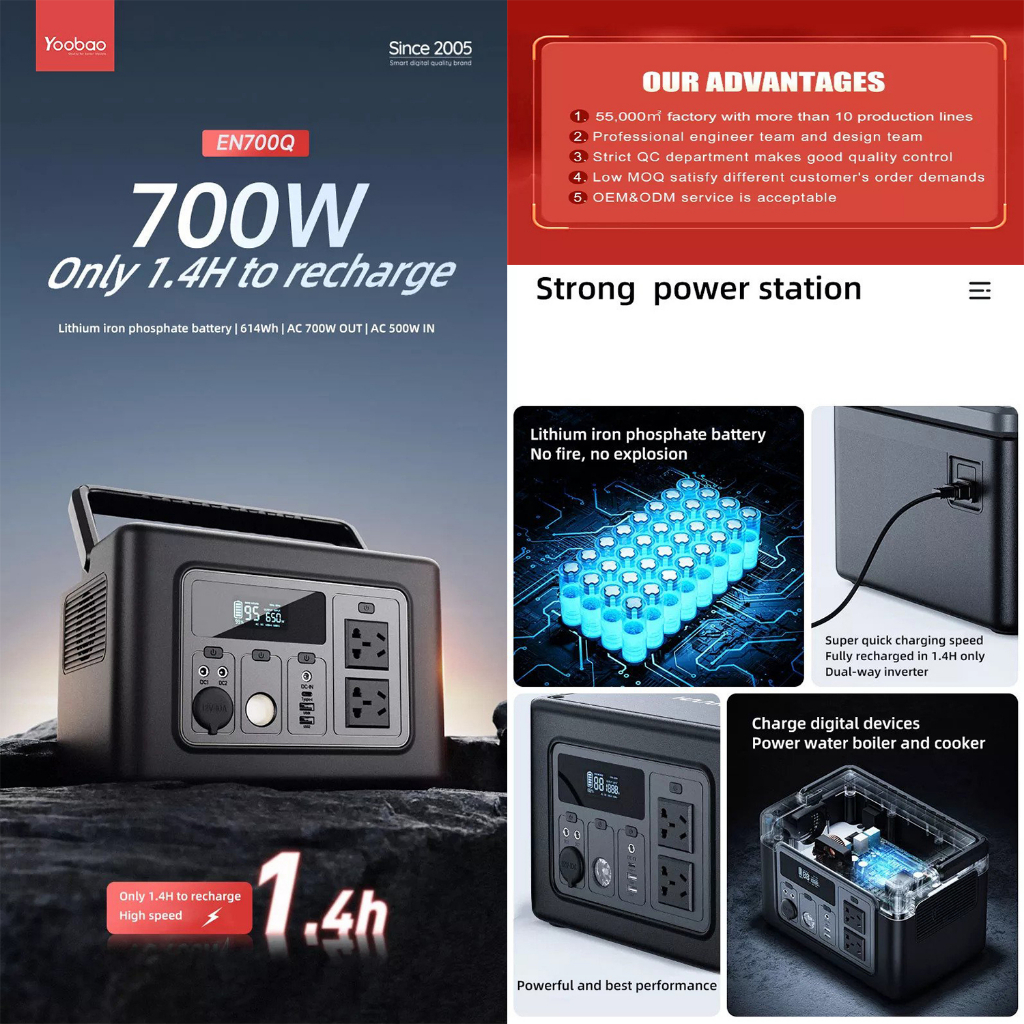 รับประกัน 1 ปี Yoobao EN700Q 192000mAh AC700W Capacity 614Wh Multi ...