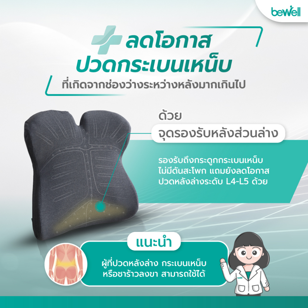 bewell-ergocushion-plus-เบาะรองหลังเมมโมรี่โฟม-ปกป้องเต็มหลัง-นั่งสบายที่สุด-ลิขสิทธิ์เฉพาะ-bewell-รับประกัน-3-ปี