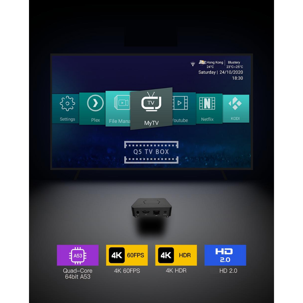 ad0077ฟรีเมาส์ไร้สาย-กล่อง-android-tv-box-รุ่นq5-ฟรีแอพ-แรม-2gb-8gb-wifi-5g-bluetooth-cpu-h313-android-10-รองรับlan100m