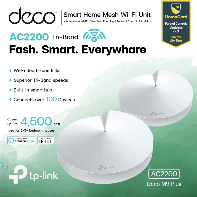 (Pack 2) TP-LINK Deco M9 Plus AC2200 Smart Home Mesh Wi-Fi System ...