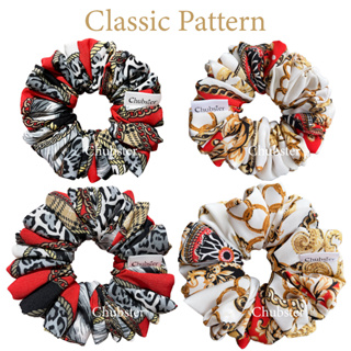 Classic Pattern ยางมัดผม ผ้าไหมอิตาลี (ไซส์ 10/12ซม.) Scrunchies ยางมัดผมโดนัท ลายคลาสสิค