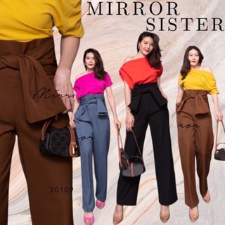 📌ทักก่อนสั่ง📌 30109 กางเกงเอวสูง ทรงขากระบอก ผูกเอว  SML Mirror