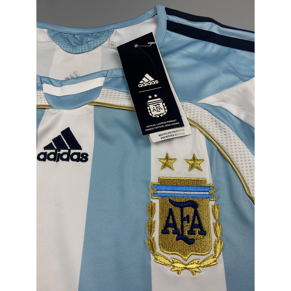 เสื้อบอล-ย้อนยุค-ทีมชาติ-อาเจนติน่า-2006-เหย้า-retro-argentina-home-พร้อมเบอร์ชื่อ-19-messi-อาร์มบอลโลก-เรโทร-คลาสสิค