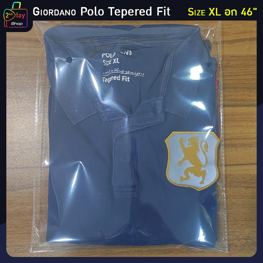 giordano-เสื้อโปโลผู้ชาย-ปักสิงโต-mens-3d-lion-polo-เสื้อยืดมือสอง-สีกรม-เหลือง