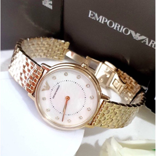 (ผ่อน0%) นาฬิกาสีทอง  Emporio Armani AR11007 Womens Two-Hand Gold-Tone Stainless Steel Watch  หน้าปัดกลม ขนาด 32มม.