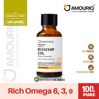 AMOURIQ® นํ้ามันโรสฮิป ออร์แกนิก สกัดเย็นบริสุทธิ์ 100% Rosehip Rose Hip Oil Organic Virgin Cold-Pressed Glass bottle