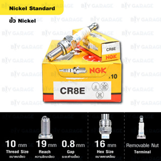 หัวเทียน NGK รุ่น NICKEL STANDARD ขั้ว NICKEL【 CR8E 】ใช้สหรับ SONIC, CBR150, Exciter, Ninja300, KLX250, Raider