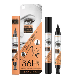 YANQINA 36H อายไลเนอร์ อายไลเนอร์แสตมป์ 2 in 1 กันน้ำ หัวใหญ่ อายไลเนอร์ชนิดน้ำ สีดำ Eyeliner Stamp พร้อมสต็อก]