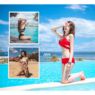 ชุดว่ายน้ำ** พร้อมส่งจากไทย** ชุดว่ายน้ำบิกินี่ Bikini ทูพีช สีสันสดใส ทะเล หน้าร้อน พรางหุ่นผอมเพียวแฟชั่นสไตล์เกาหลี