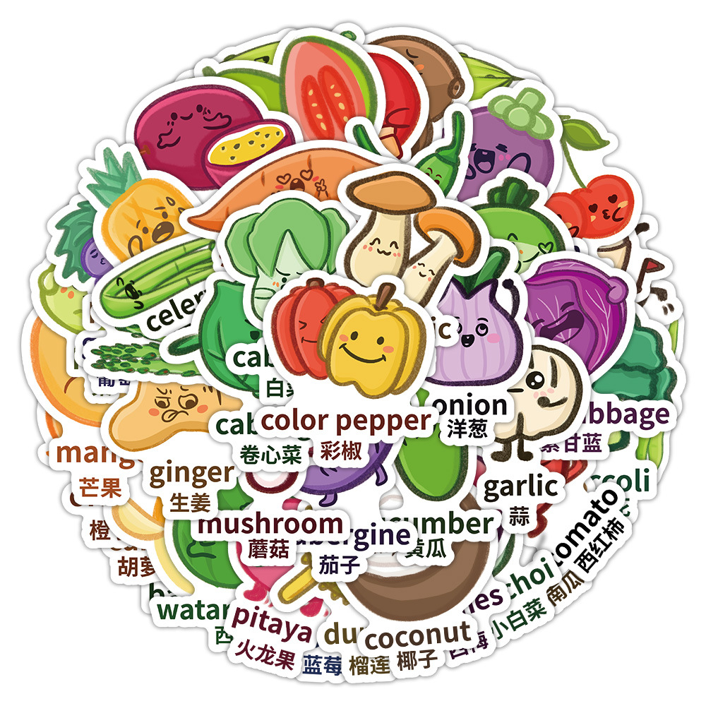 พร้อมส่ง！Cute ผลไม้ ผัก HSK ภาษาจีน การเรียนภาษา 中文 ENGLISH sticker สติ ...
