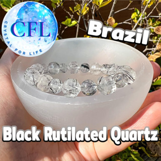 Black Rutilated Quartz กำไลหินแท้ไหมดำ แก้วขนเหล็ก ขนาดเม็ดหิน(9-10.5 มม.) สร้อยข้อมือหินแท้ หินนำโชค หินธรรมชาติ Brazil