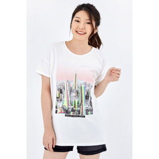 ESP เสื้อทีเชิ้ตลายกราฟฟิก ผู้หญิง สีขาว | Graphic Tee Shirt | 5416