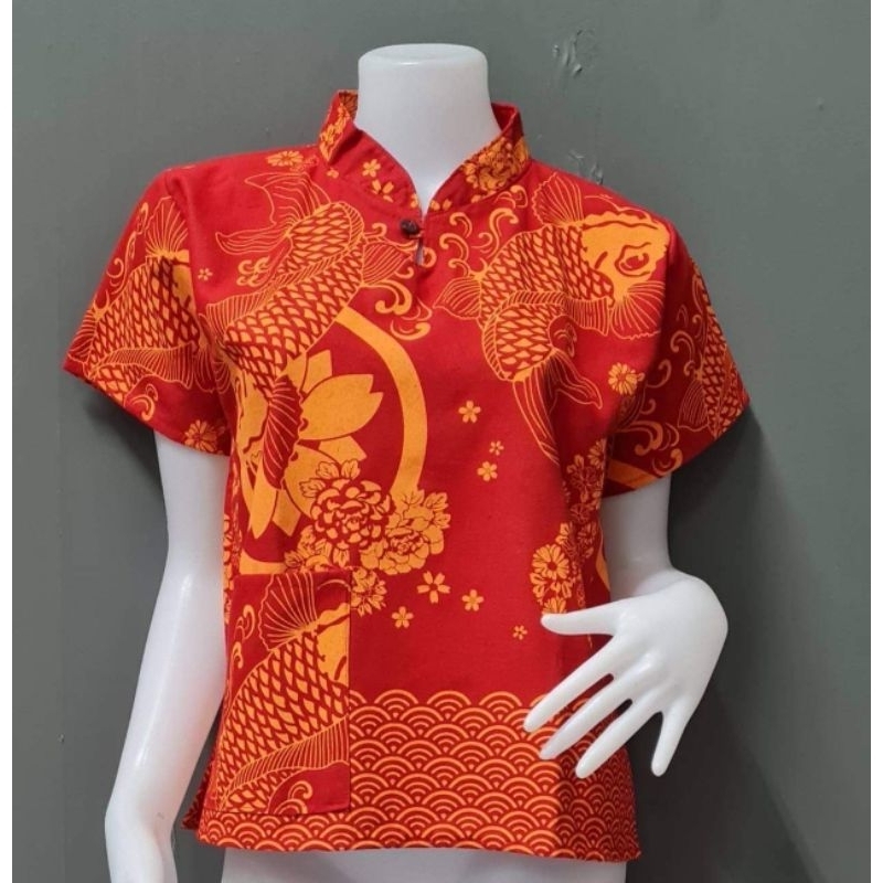 เสื้อผ้าฝ้ายตรุษจีน-เสื้อคอจีนสีแดง-เสื้อตรุษจีน