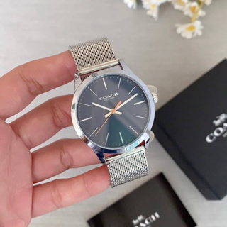 (ผ่อน0%) นาฬิกาผู้ชาย Coach Baxter Watch Stainless steel case and mesh strap หน้าปัดกลมสีน้ำเงิน 39 mm. สแตนเลสสีเงิน