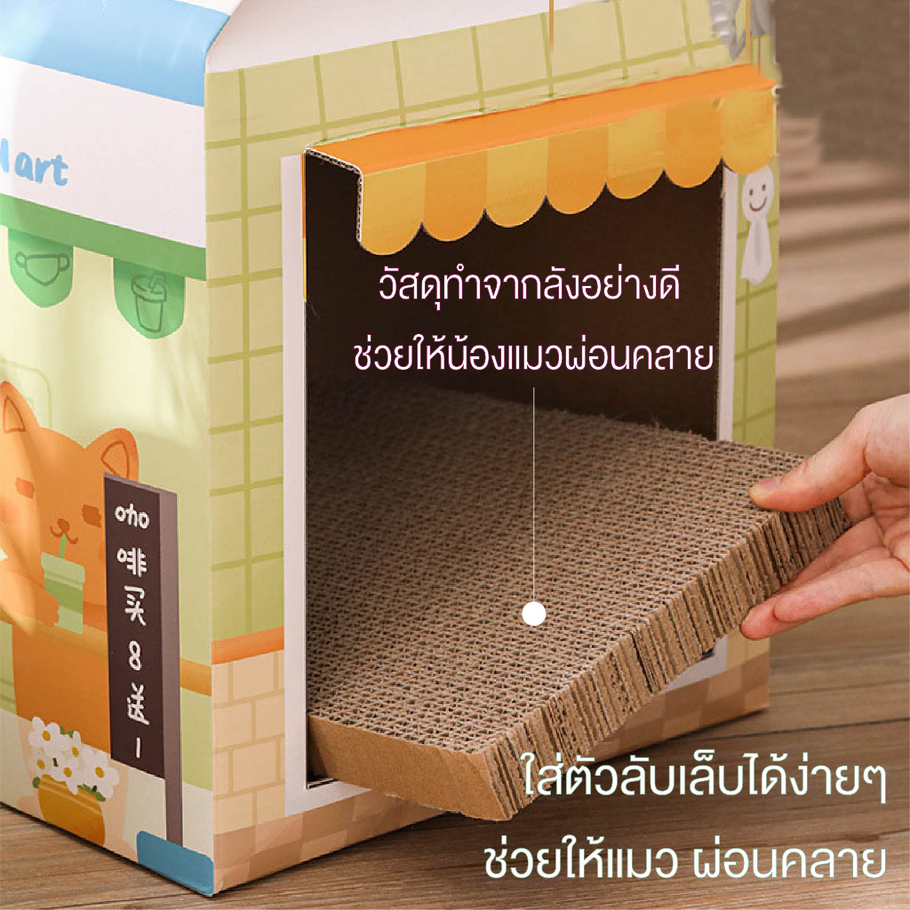 บ้านแมวกระดาษลูกฟูก-ที่ลับเล็บบ้านแมวกระดาษ-แบบกล่องบ้านของน้องแมว-ของเล่นแมว