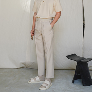 Anē Buccle signature pants, Khaki and Plaster กางเกงขายาว ผู้ชาย ทรงกระบอกเล็ก เอวสูง สี กากี เบจ  พลาสเตอร์Ane.wear