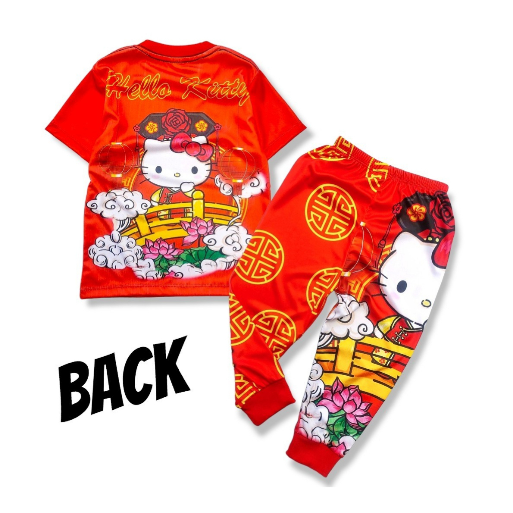 02-ชุดเด็ก-ชุดเซ็ตเด็ก-ชุดตรุษจีนเด็ก-งานผ้าไมโคร-พิมพ์ลายการ์ตูนทั้งชุด-ลาย-แมว-kt-เสื้อแขนสั้น-กางเกงขายาว