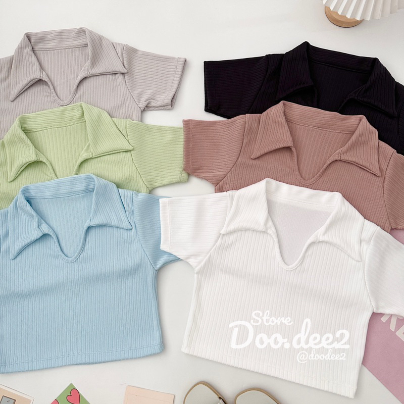 doodee2-เสื้อครอปคอปก-ผ้าร่องไฮโซ-งานน่ารัก