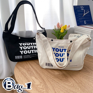 bag_1(BAG1775) กระเป๋าผ้าสะพายข้าง YOUTH ผ้าแคนวาส ผู้ชาย​ ผู้หญิง​ ใบใหญ่มี2สี