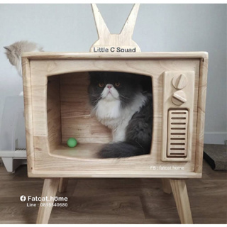 TV แมวสีไม้ (ของเล่นแมว) ทำจากไม้ยางพารา แข็งแรงทนทาน เคลือบกันรา กันปลวกแล้วเรียบร้อย น้องแมวนอนเล่นได้อย่างสบายใจ