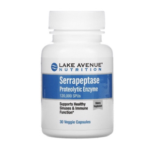 เอ็นไซม์ ลดบวม อักเสบ Serrapeptase Proteolytic Enzyme 120,000 SPUs, 30 แคปซูล Lysozyme ดูแลระบบทางหายใจ ไซนัส