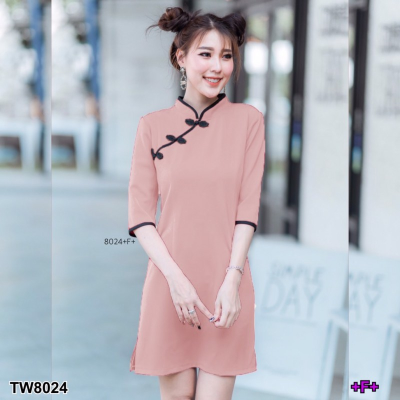 tw8024-dress-ชุดเดรสคอจีนแขนยาว
