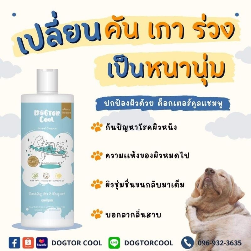 ขายดี-dogtor-cool-แชมพูสุนัขสารสกัดจากธรรมชาติ-ฟื้นฟูผิวหนัง-บำรุงขนลดขนร่วง-ดับกลิ่นสาบ