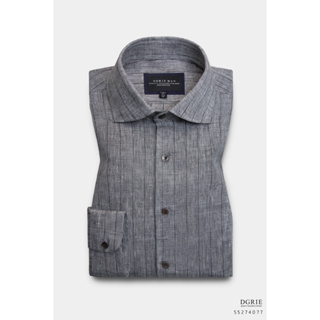 Poland Linen Gray Stripe 2cm G/B Spared collar shirt-เสื้อเชิ้ตสีเทาลายทาง