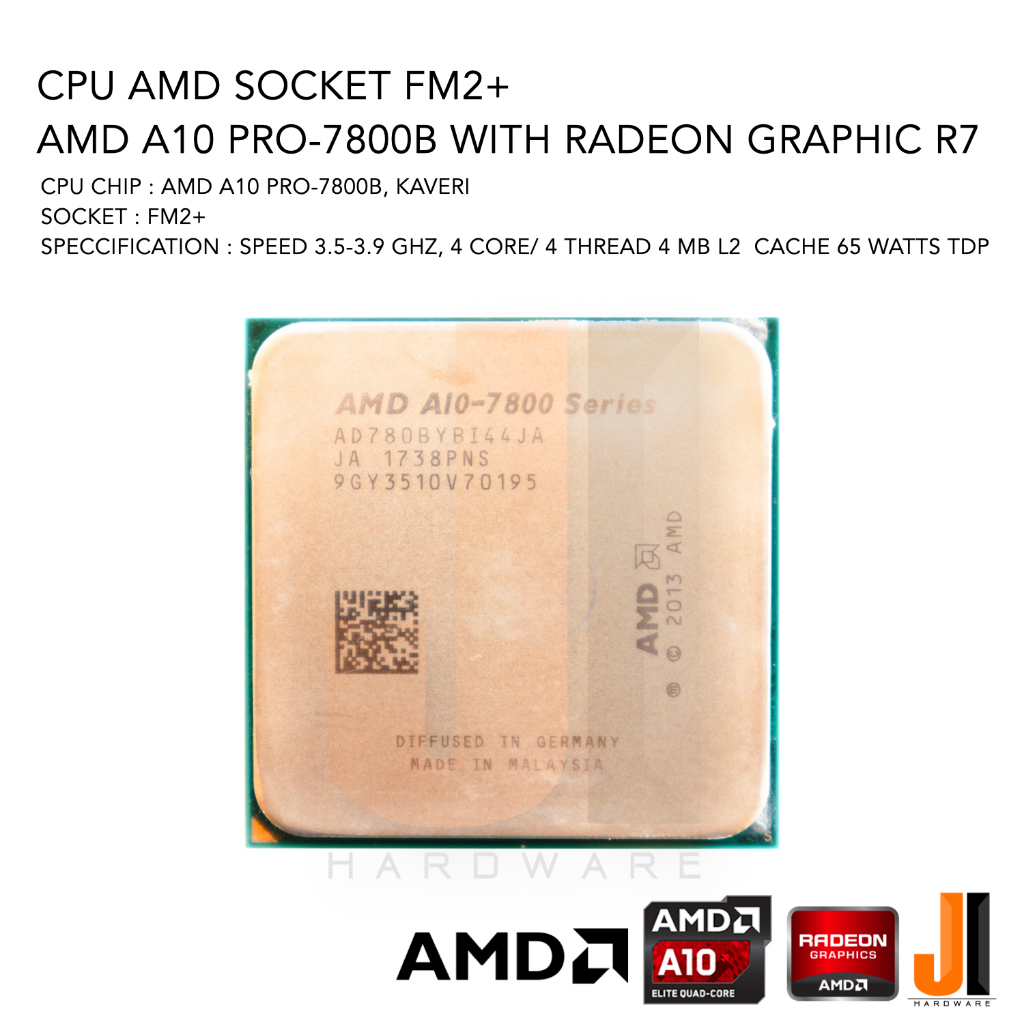 Used AMD A10-7800B APU Processor - FM2+ Socket, 4 Core, 3.5GHz, 65W Business Class CPU